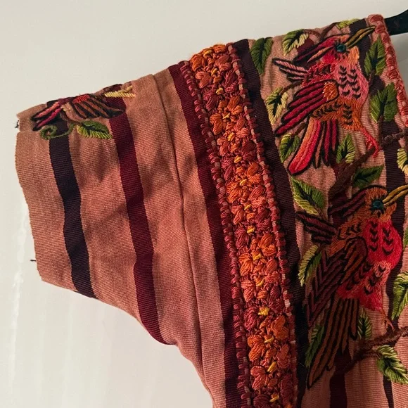 Handmade Embroidered Striped vintage Top - Red and Brown XS - Picture 2 of 9